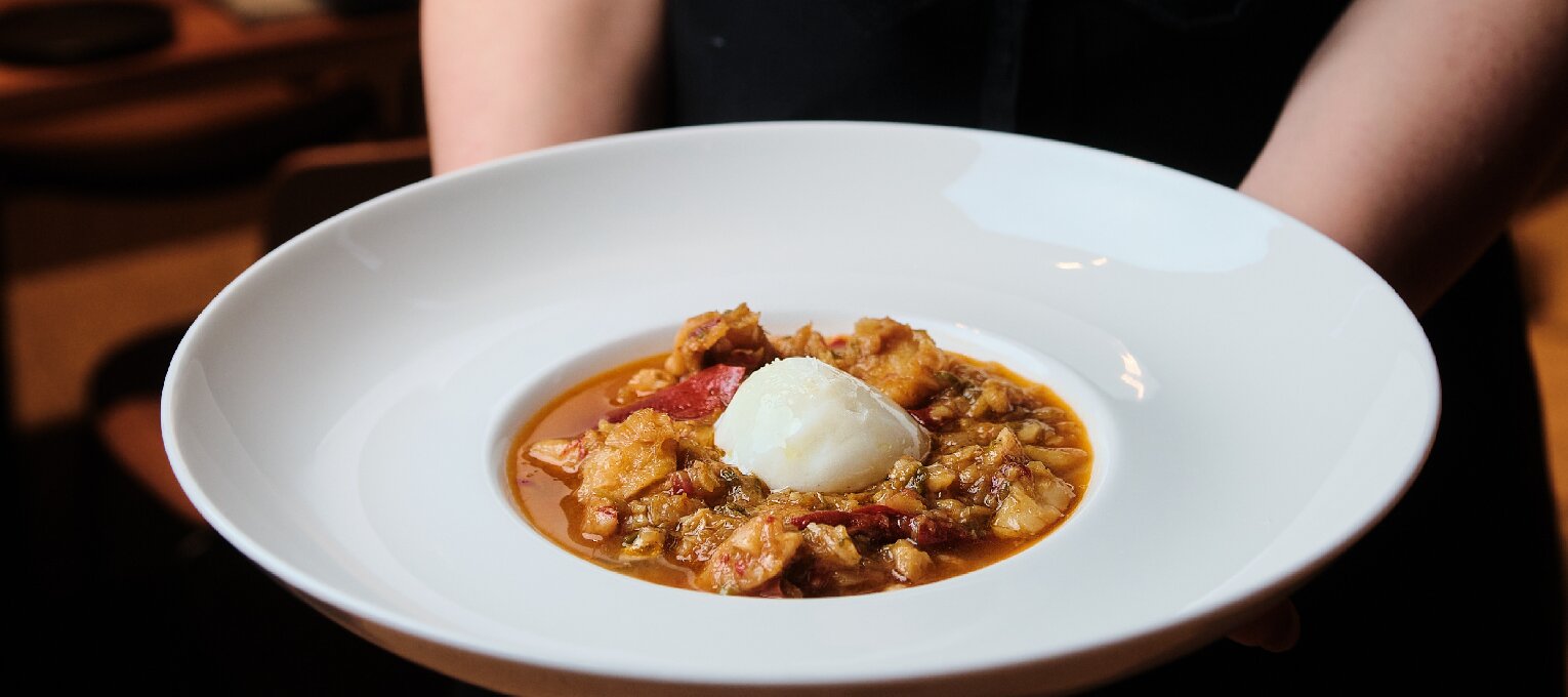 Ajoarriero con huevo poche.