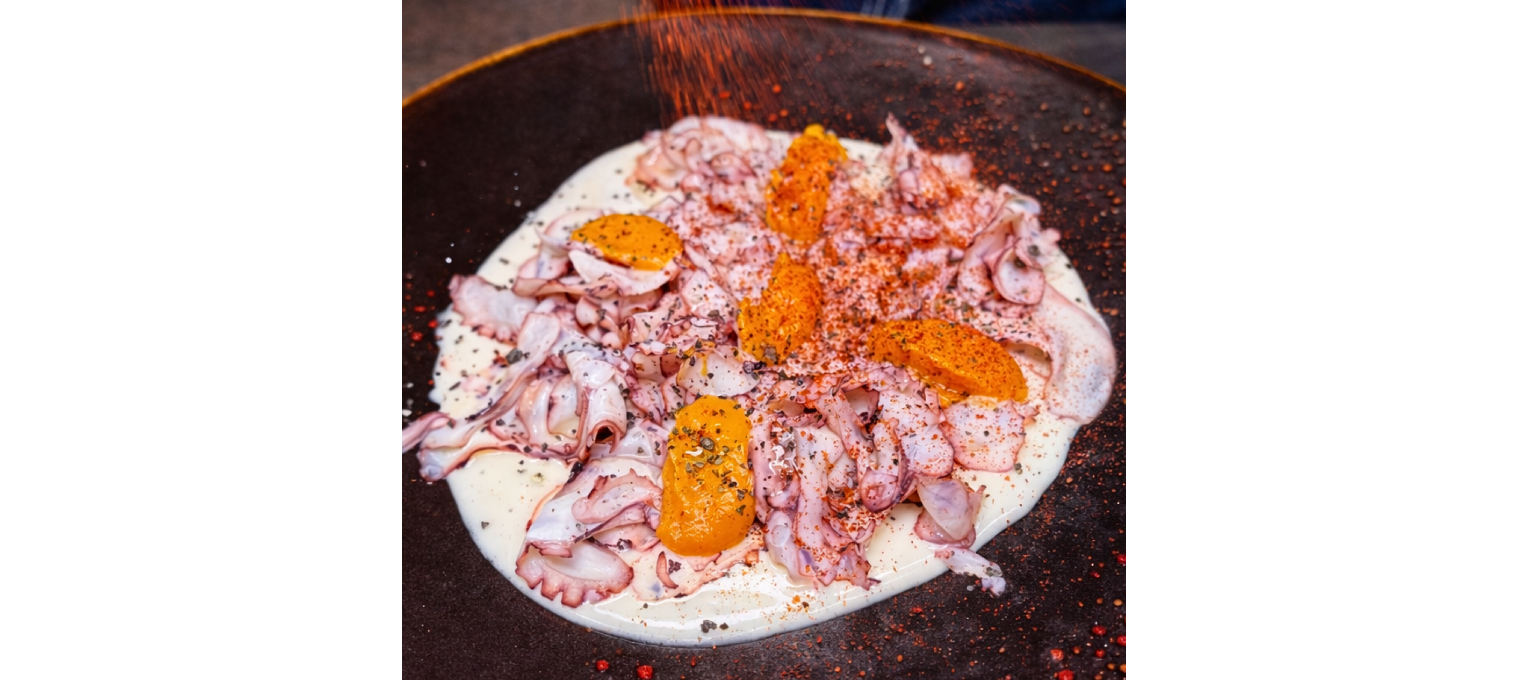 CARPACCIO TIBIO DE PULPO, PARMENTIER Y CAUSA LIMEÑA