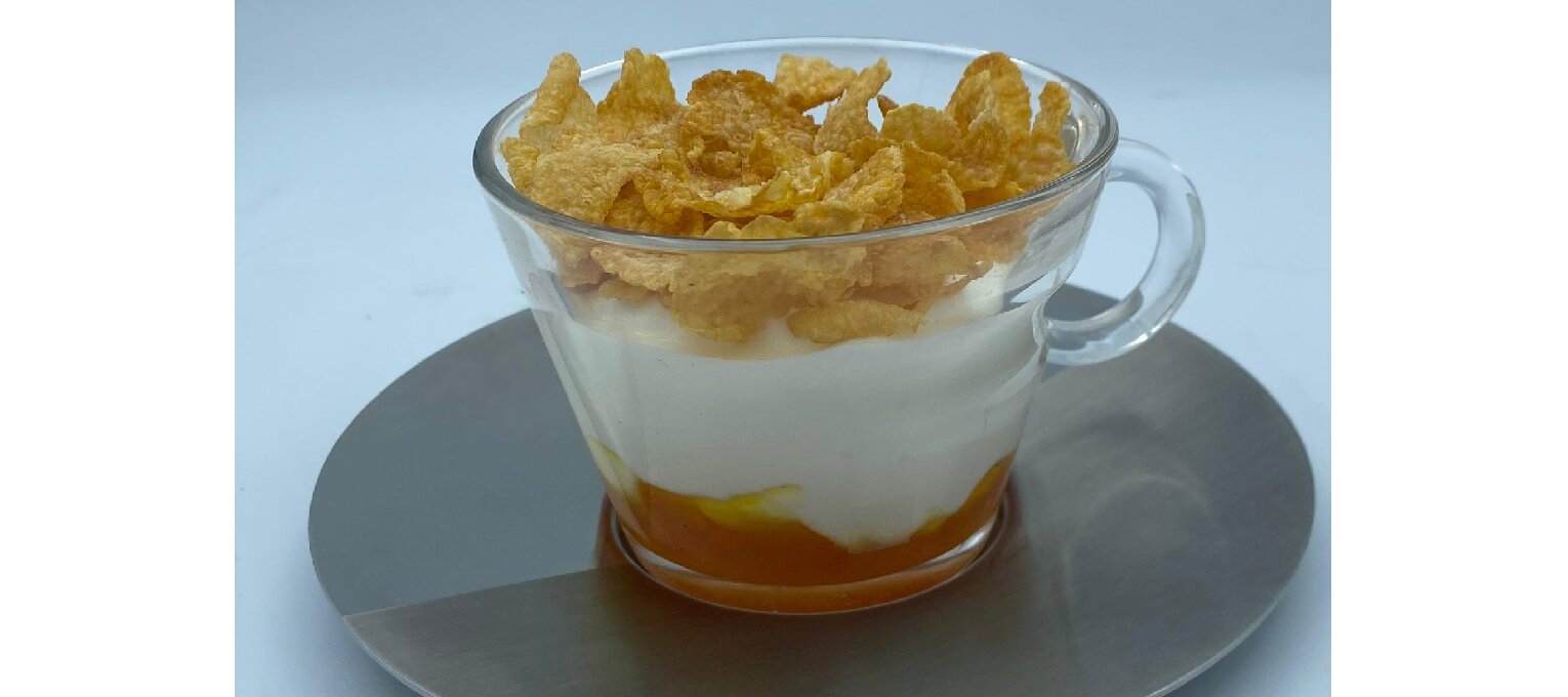 DESAYUNO: YOGURT GRIEGO NATURAL CON MERMELADA Y COPOS DE AVENA